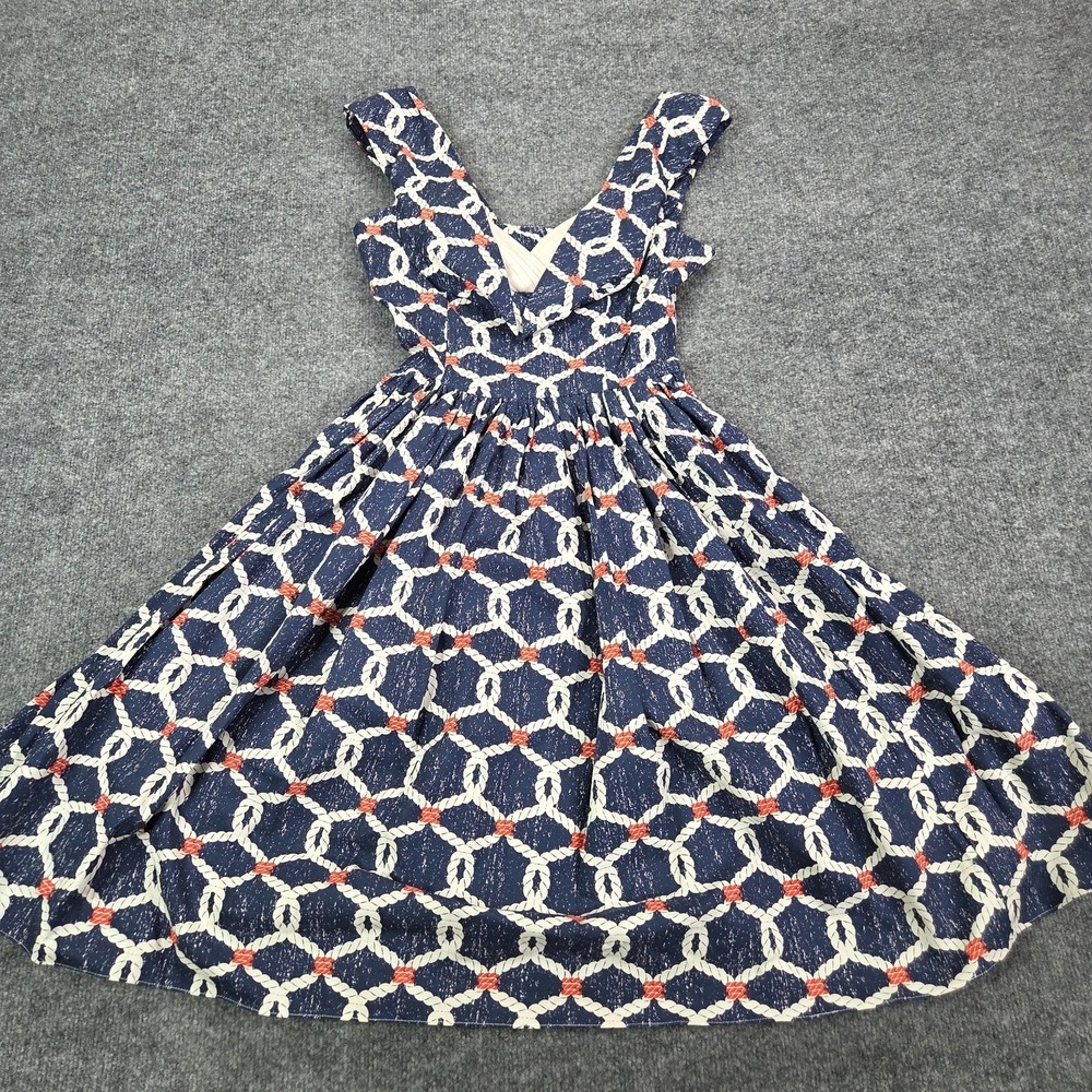 Bernie Dexter Beatrice Nautical Dress Medium Rockabilly Red White‎ Blue USA Made